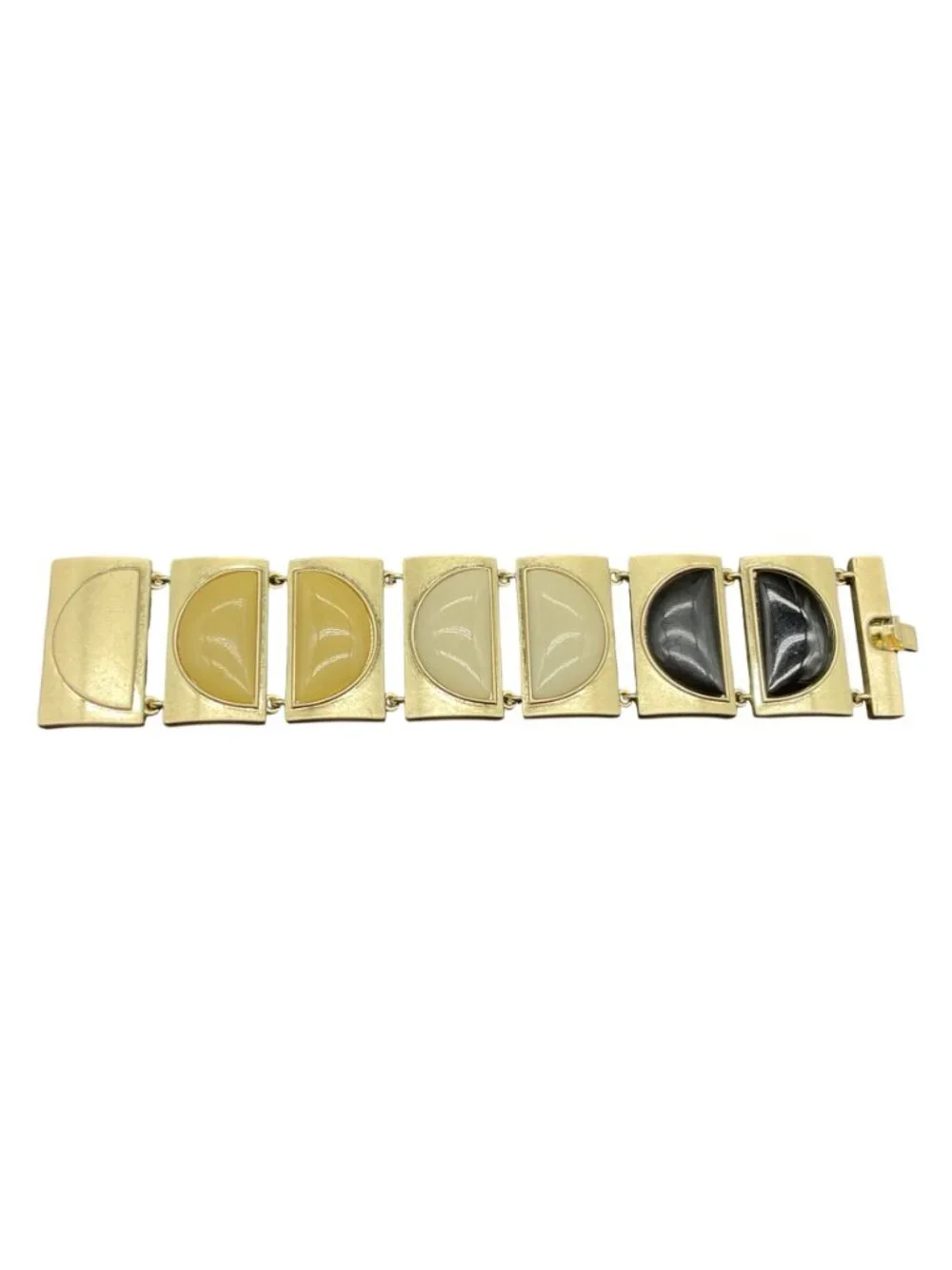 Jewelmint Gold-Tone Geometric Hinged Bracelet With Black & Cream Half-Moon Links